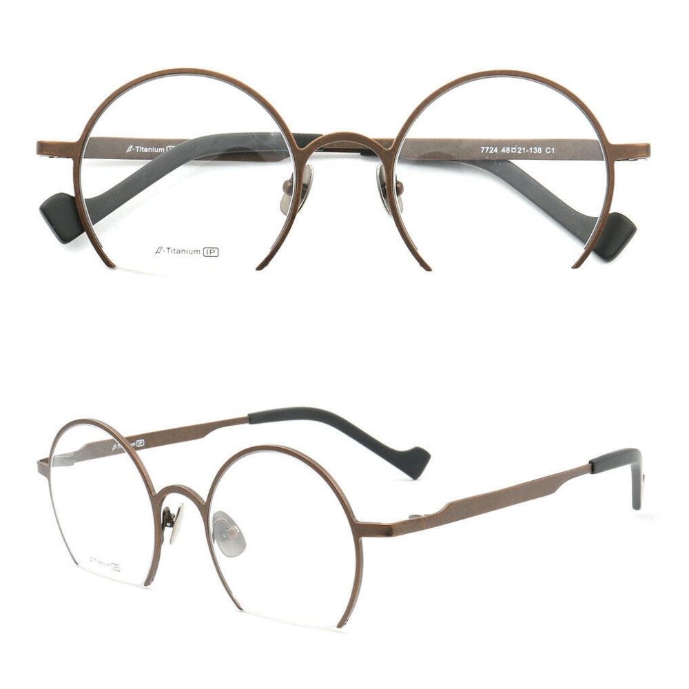 half rim titanium glasses retro semi rimless eyewear frames bronze