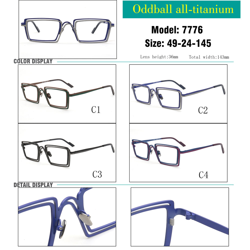 odd funny double rim mens rectangle titanium eyewear frames