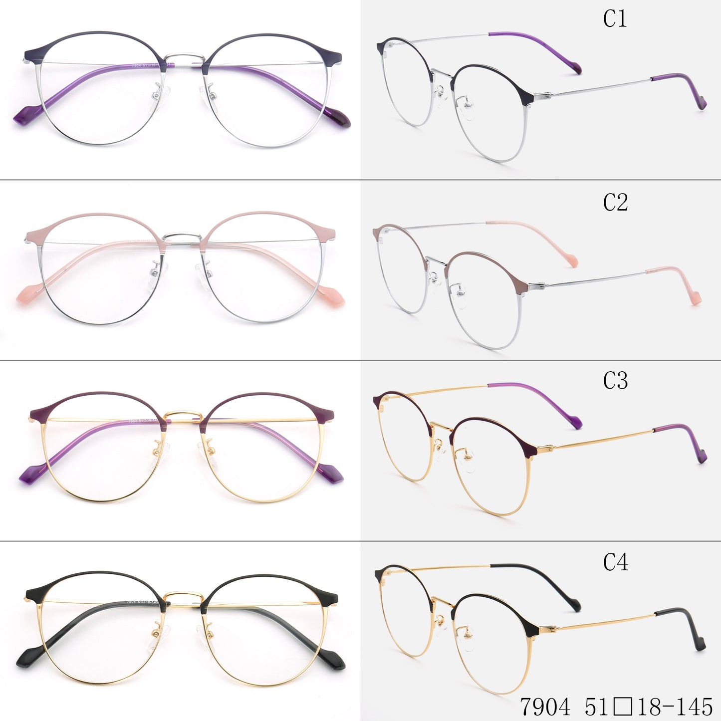 Libby | Modern Round Full Rim Glasses For Women | Thin Pink Purple Metal Frame