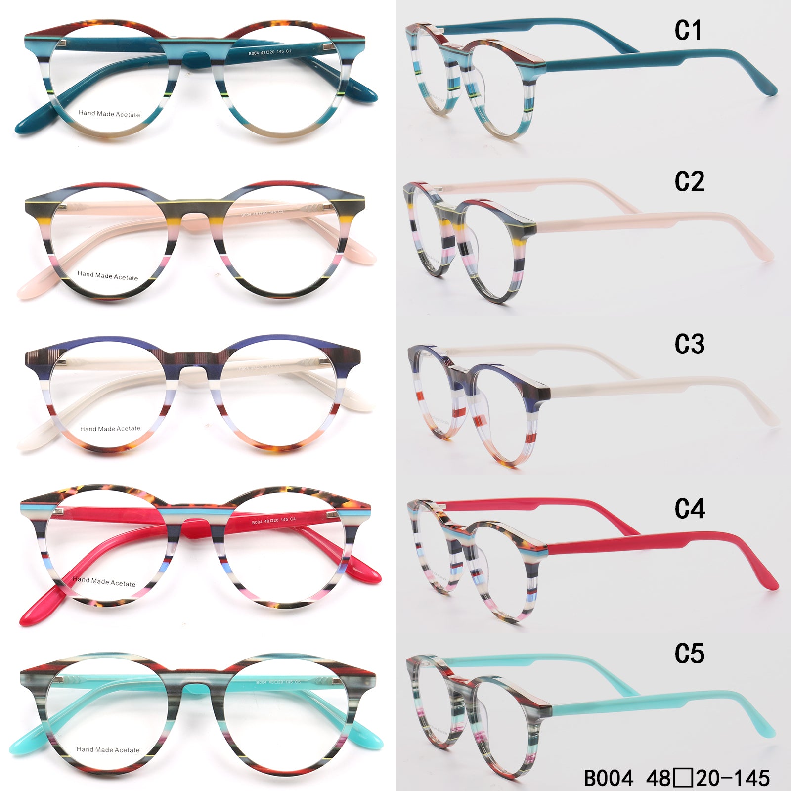 round stripped glasses frames men women