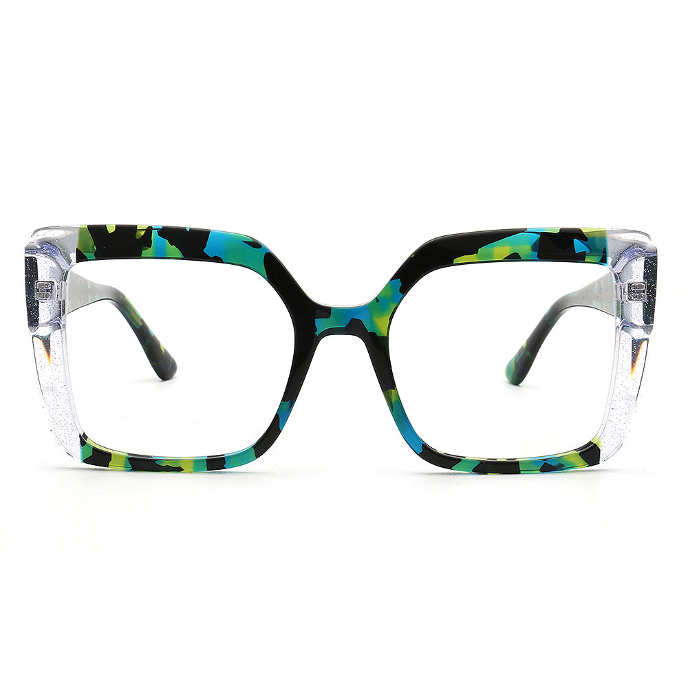 green tortoise square oversize glasses frames for women