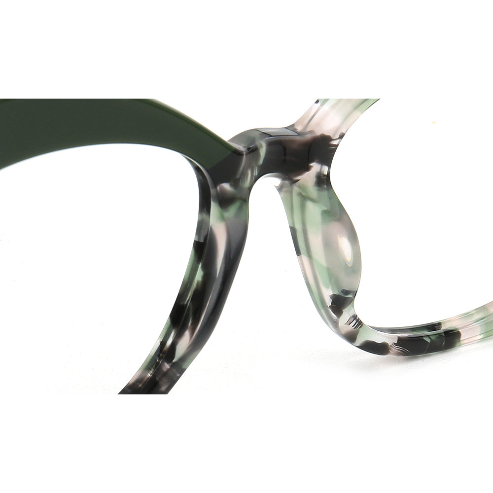 green nose pad of cat eye glasses 