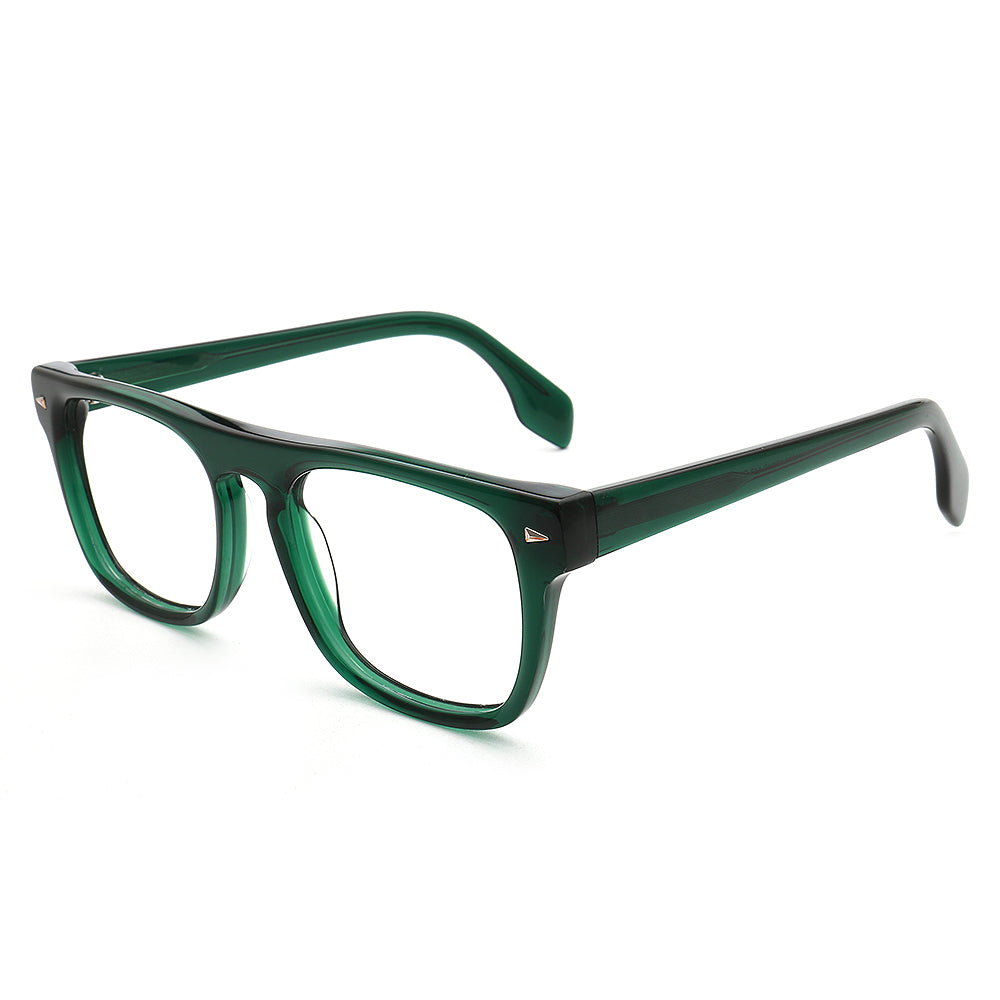 Grayson | 80s Bulky Mens Square Optical Eyeglasses | Trendy Womens Oversized Glasses Frame Green Eyewear