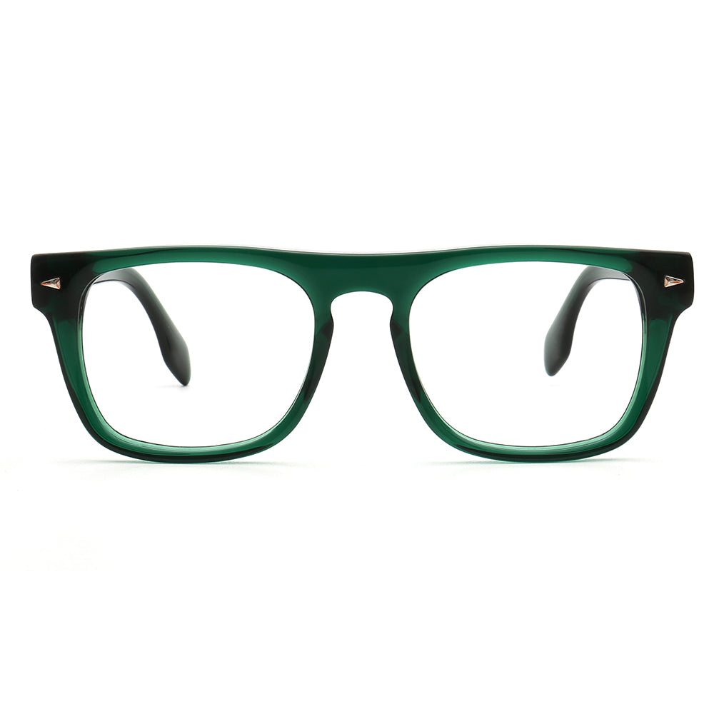 Grayson | 80s Bulky Mens Square Optical Eyeglasses | Trendy Womens Oversized Glasses Frame Green Eyewear