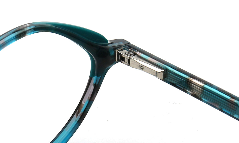 spring hinges of women teal glasses frames