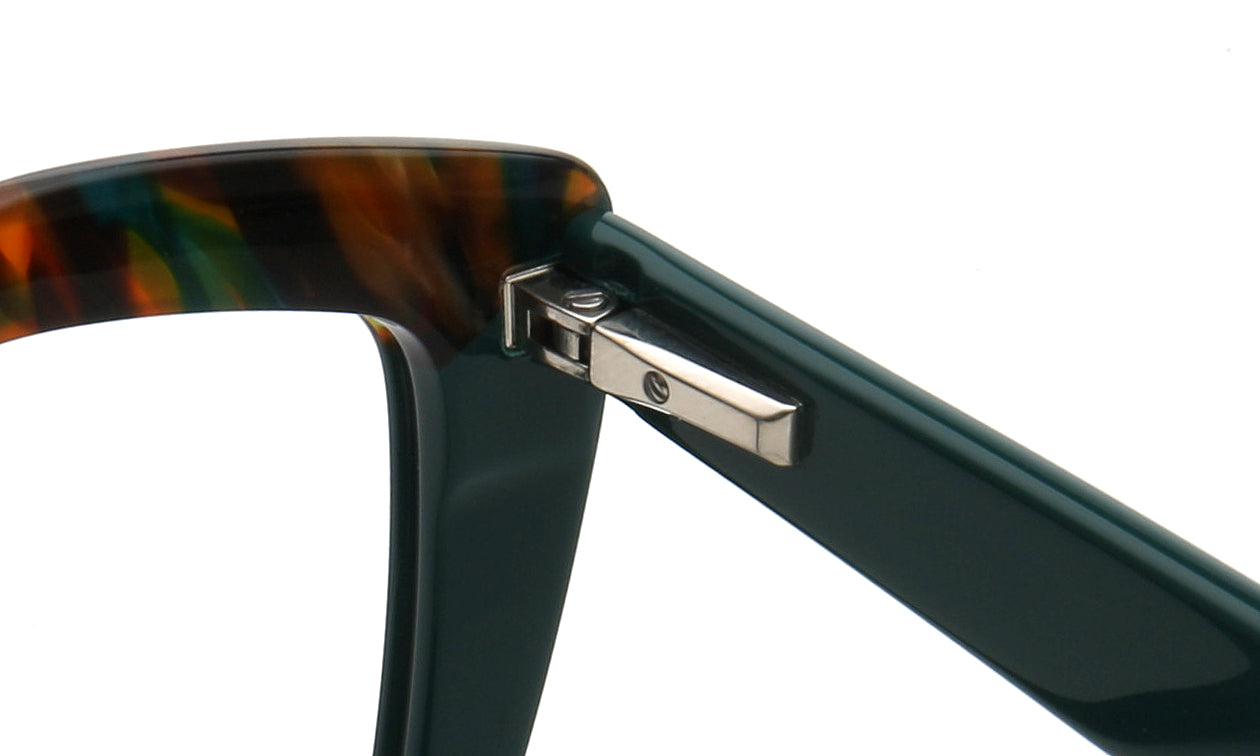 spring hinges of acetate green glasses frames