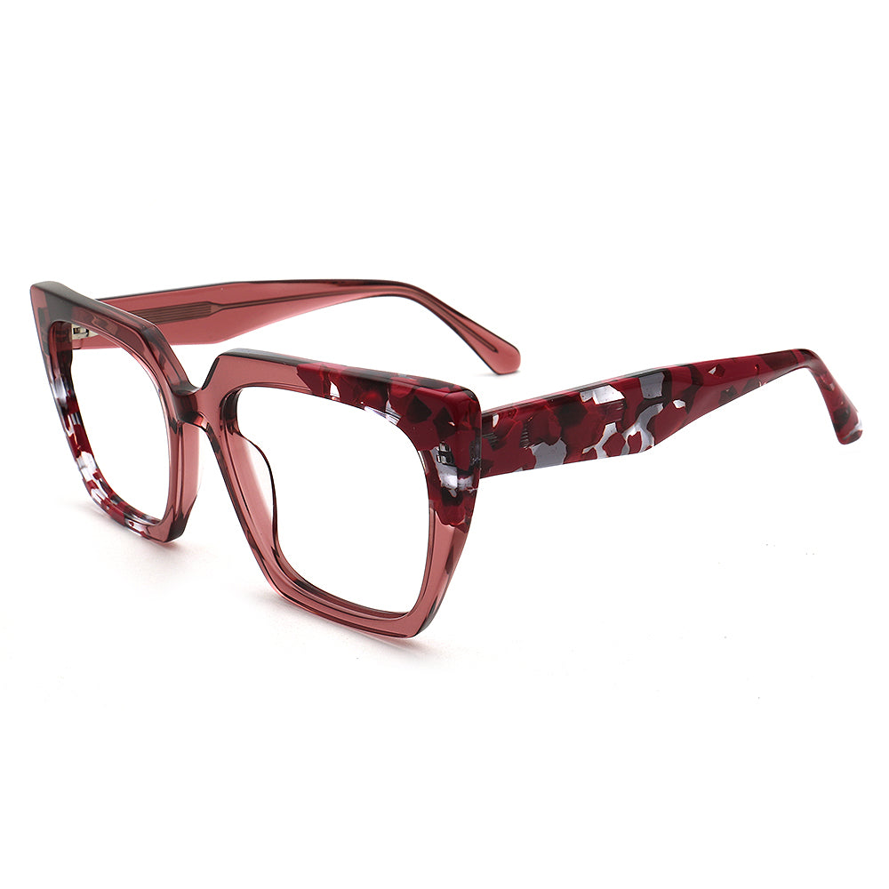 floral red square oversize glasses frames for women