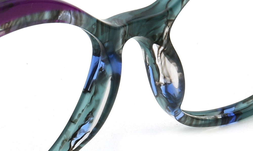 teal nose pads of cat eye glasses frames 