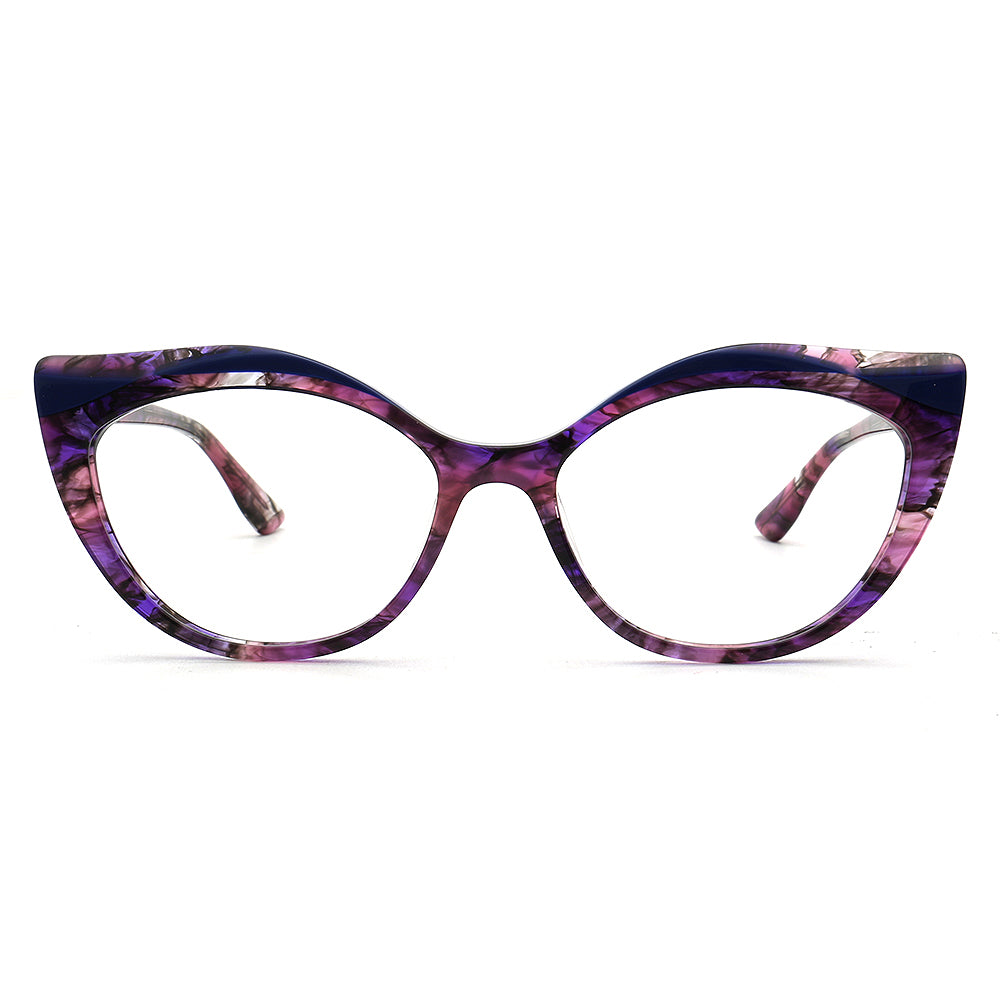 Alina Funky Womens Cat Eye Tortoise Purple Glasses Frames Modern Retro Female Optical Eyeglasses Green