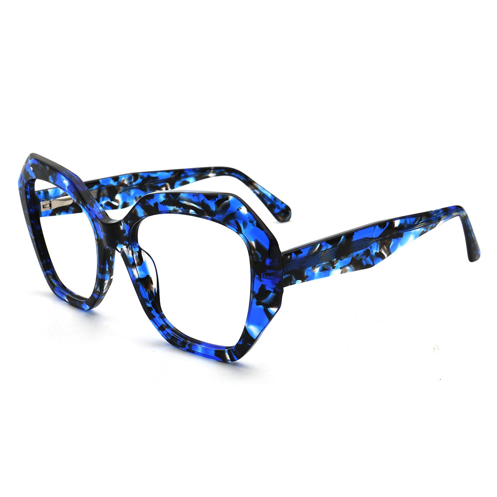 female blue oversize glasses frames