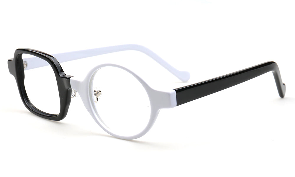 women square round glasses frames white black