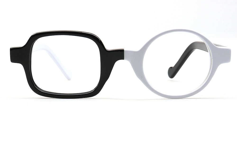 black white round square eyeglass frames men