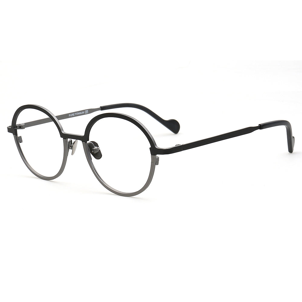 round men black titanium eyeglasses