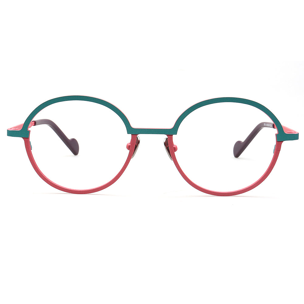 green red round eyeglasses