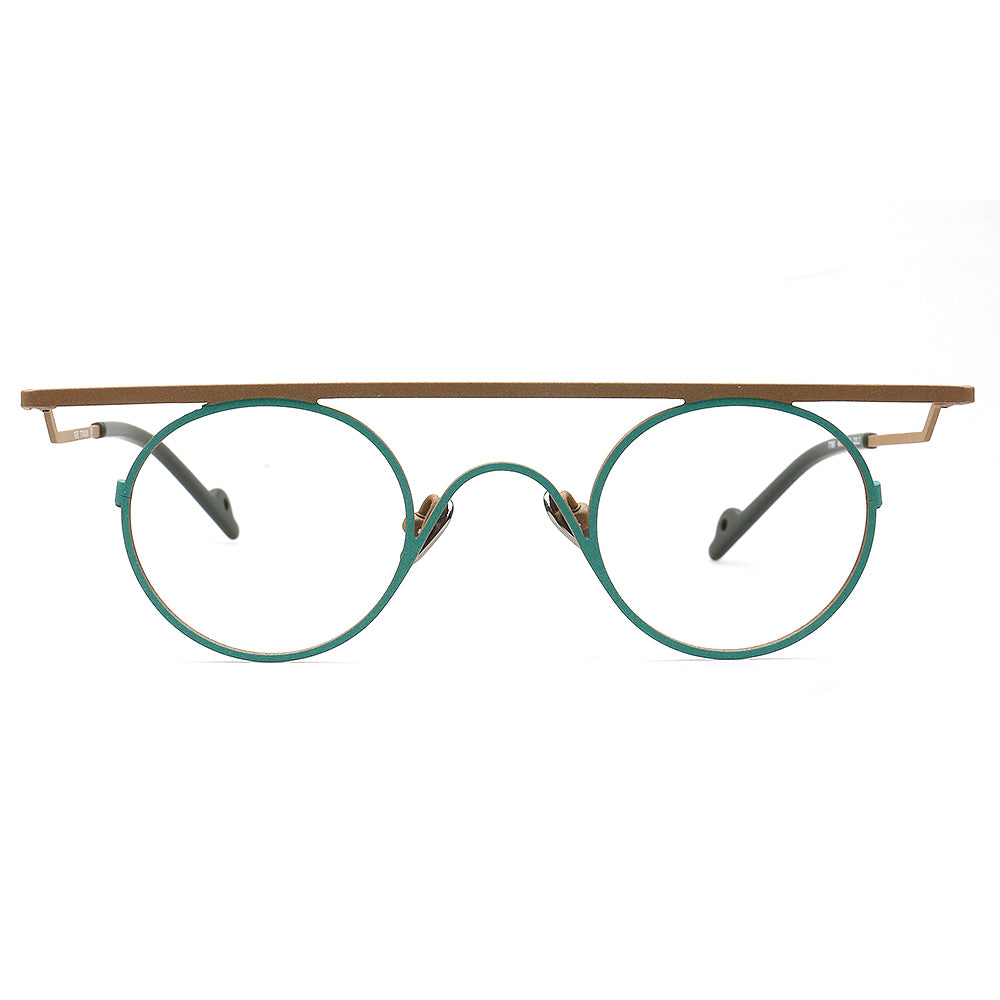 green geometric eyeglasses frames for men