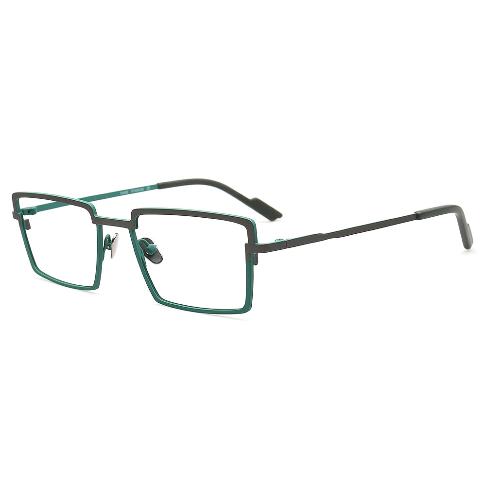 green rectangle men eyeglass frames titanium
