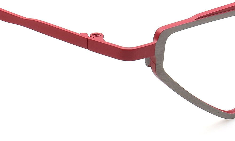 red temple of geometric glasses frames