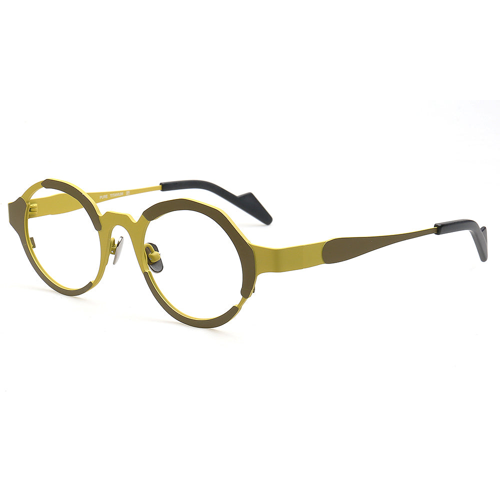 round eyeglasses frames titanium yellow