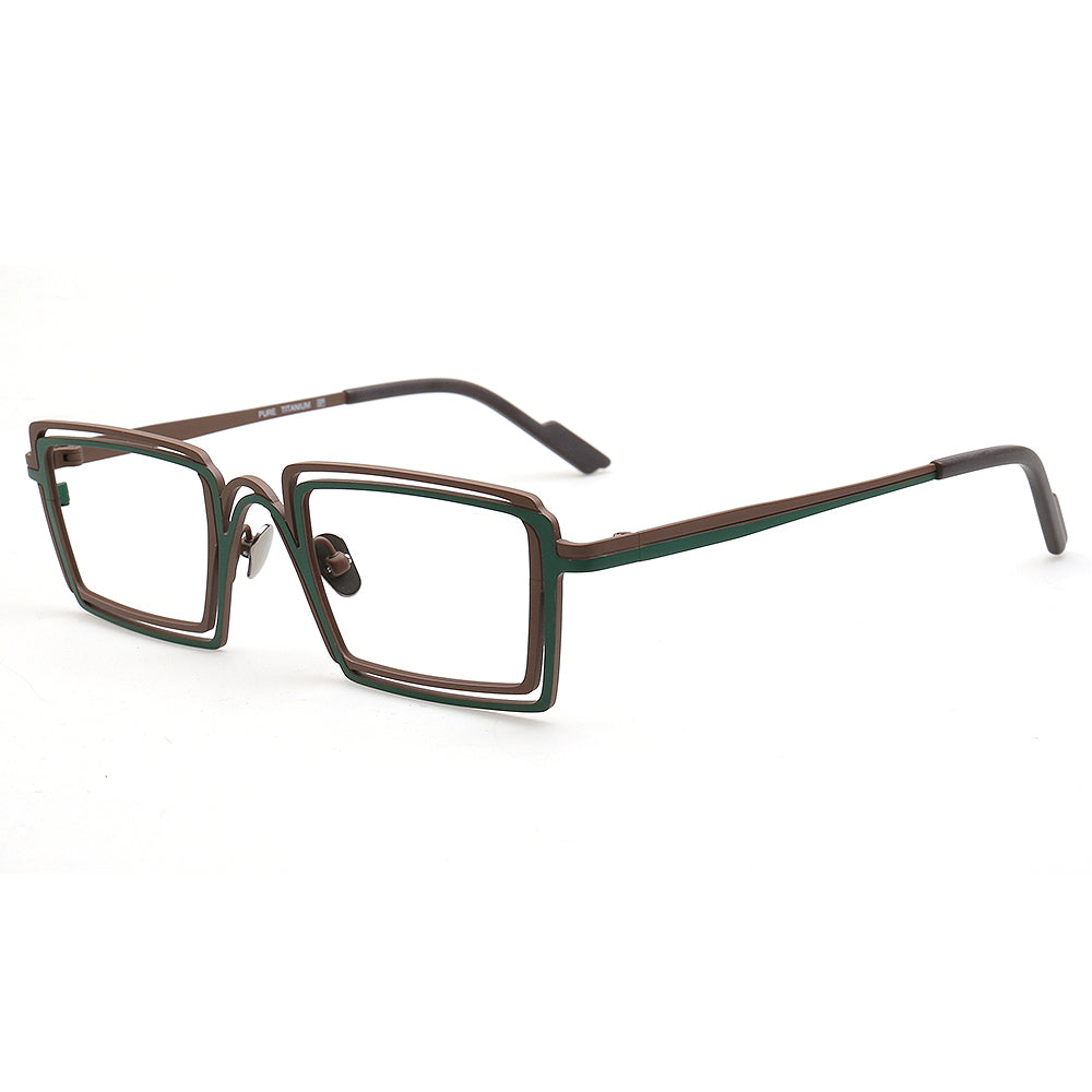 brown green square titanium eyeglasses frames for men