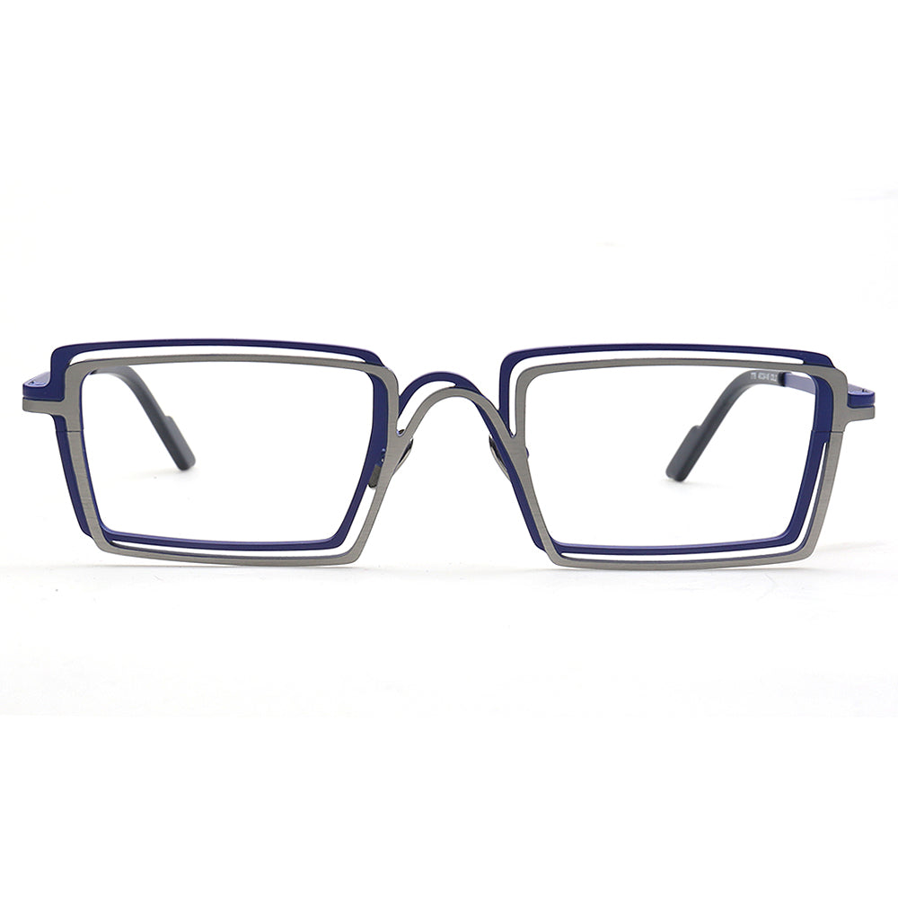 navy silver rectangle glasses frames for men