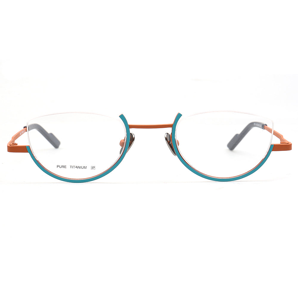 teal orange titanium eyeglasses cat eye