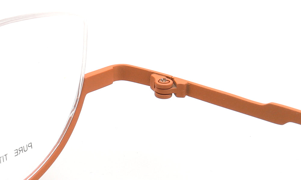 orange temple of half rim titanium glasses