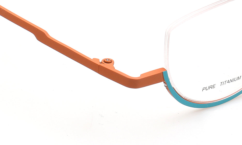 orange temple of semi rimless titanium eyeglasses frames