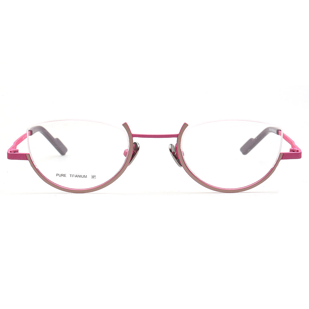 half rim pink cat eye titanium eyeglasses frames