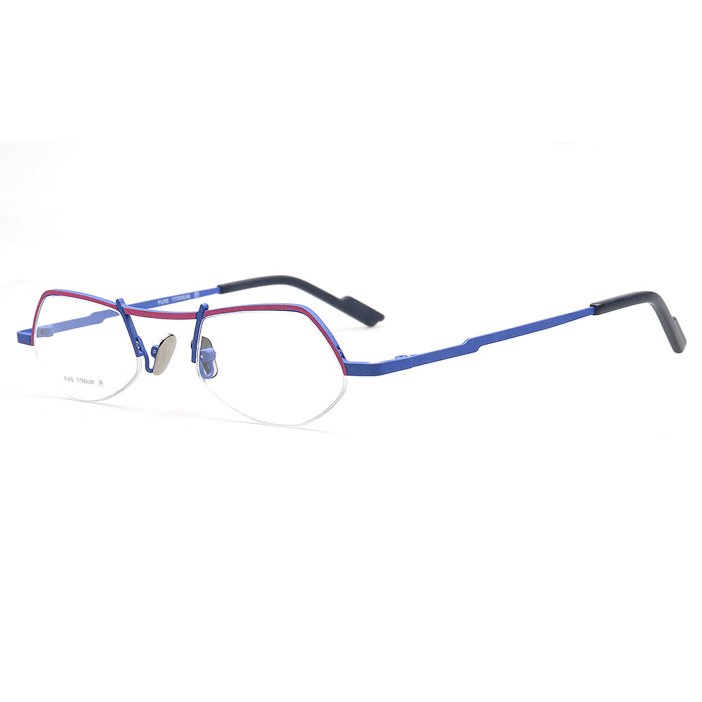 blue half rim glasses frames titanium