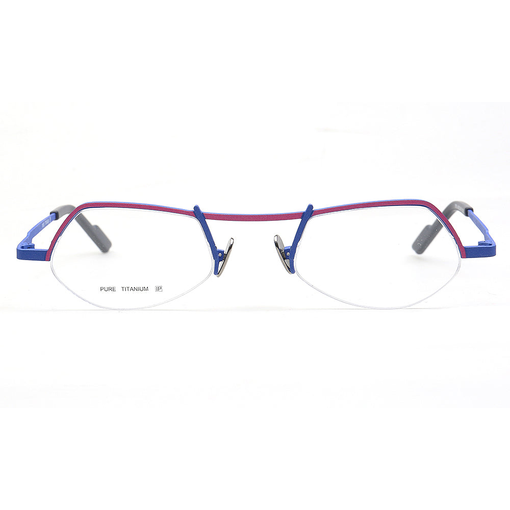 blue semi rimless titanium eyeglass frames