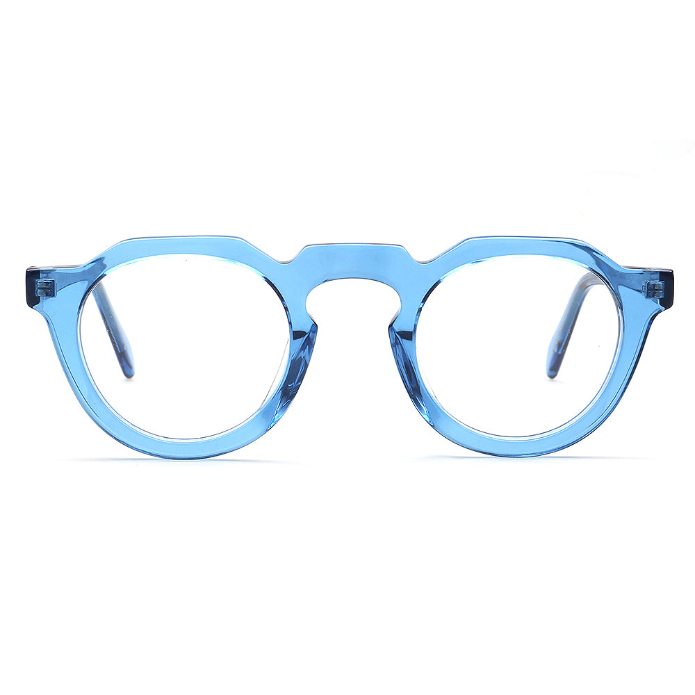 transparent blue round eyewear for women