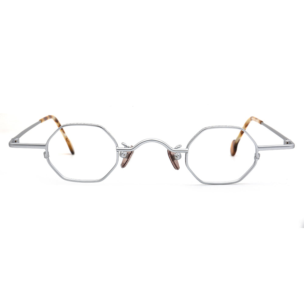 silver irregular eyeglasses frames metal