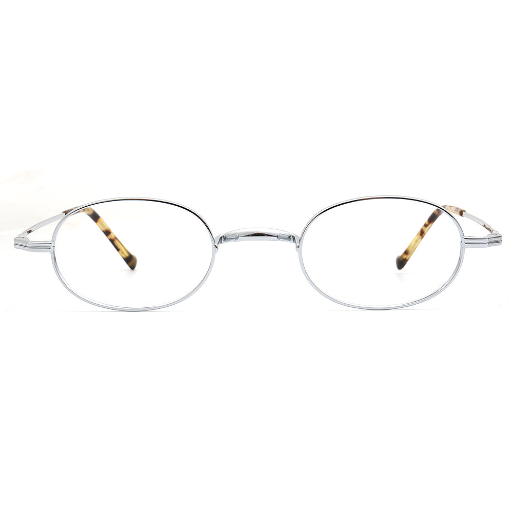 trendy silver oval titanium glasses frames