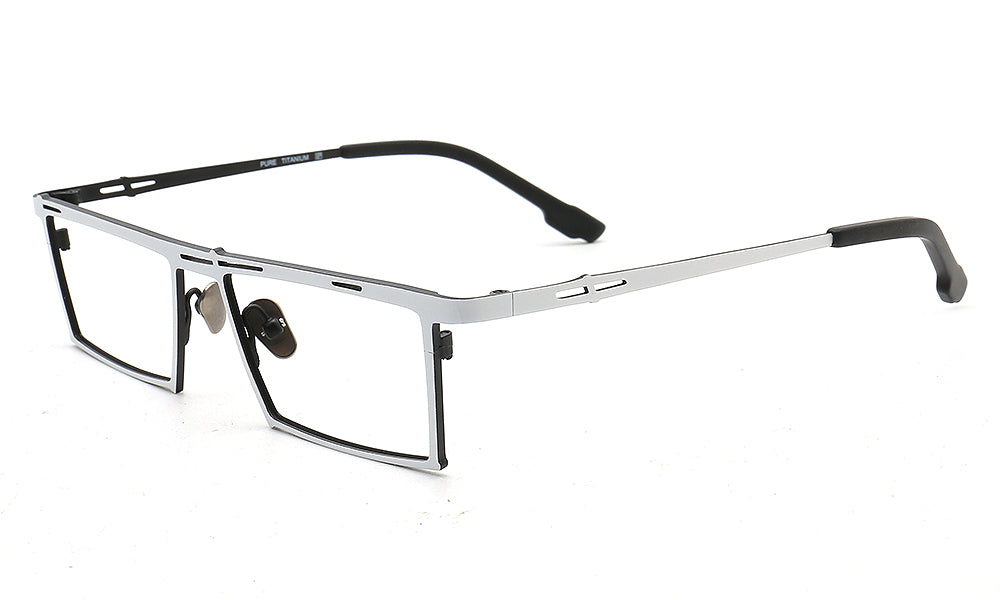 white rectangle titanium eyeglass frames men