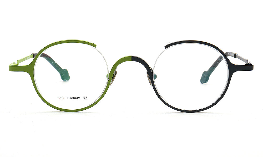 half rim round titanium eyeglass frames green