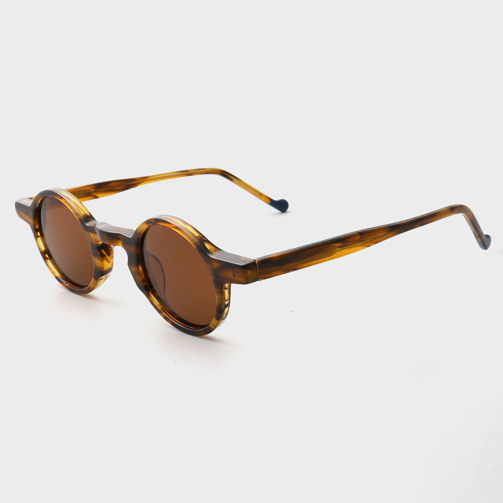 A side view of brown two toned polarized retro sunglasses