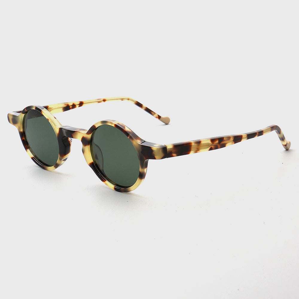 A side view of retro leopard print polarized sunglasses