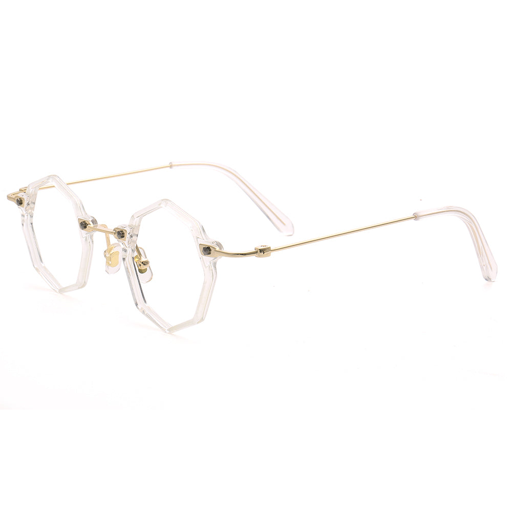 Side view of clear polygon shaped eyeglasses