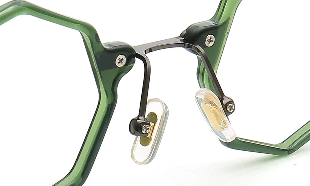 Nose pads of green polygon shaped eyeglass frames