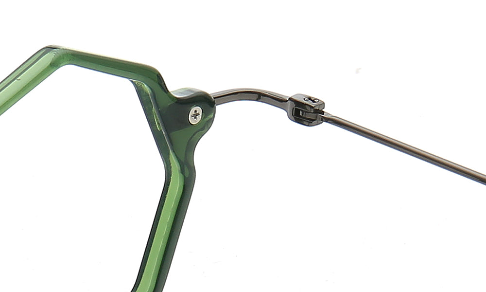 Green eyeglass frame with metal temple