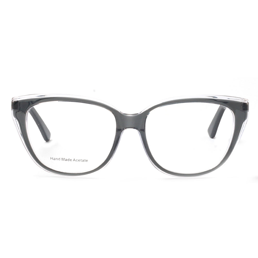 Grey and clear full rim cat eye glasses for women