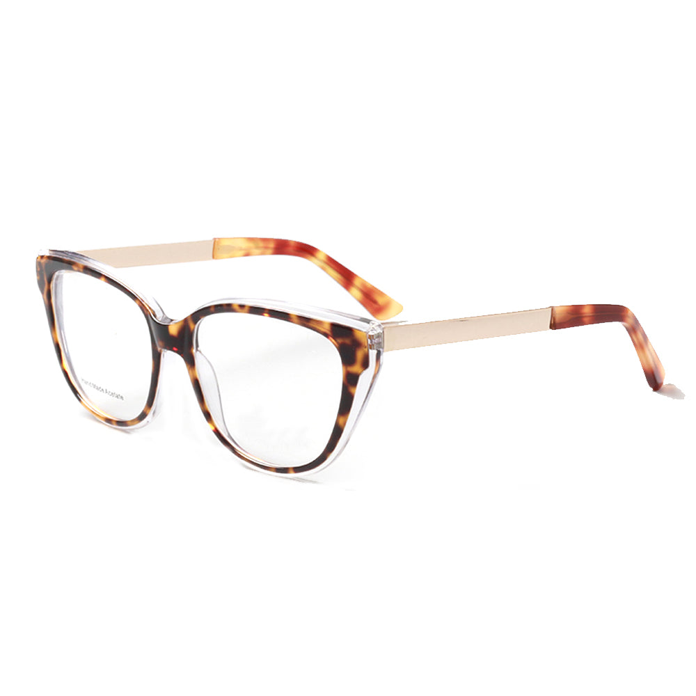 Side view of tortoise shell cat eye glasses for women