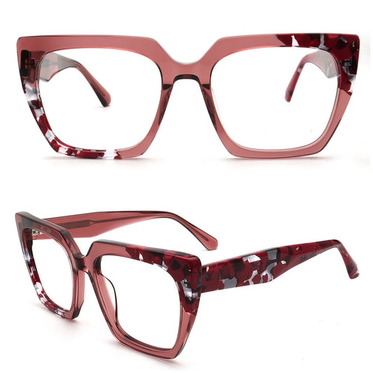 TRANSPARENT RED FLORAL EYEGLASSES FRAMES FOR WOMEN