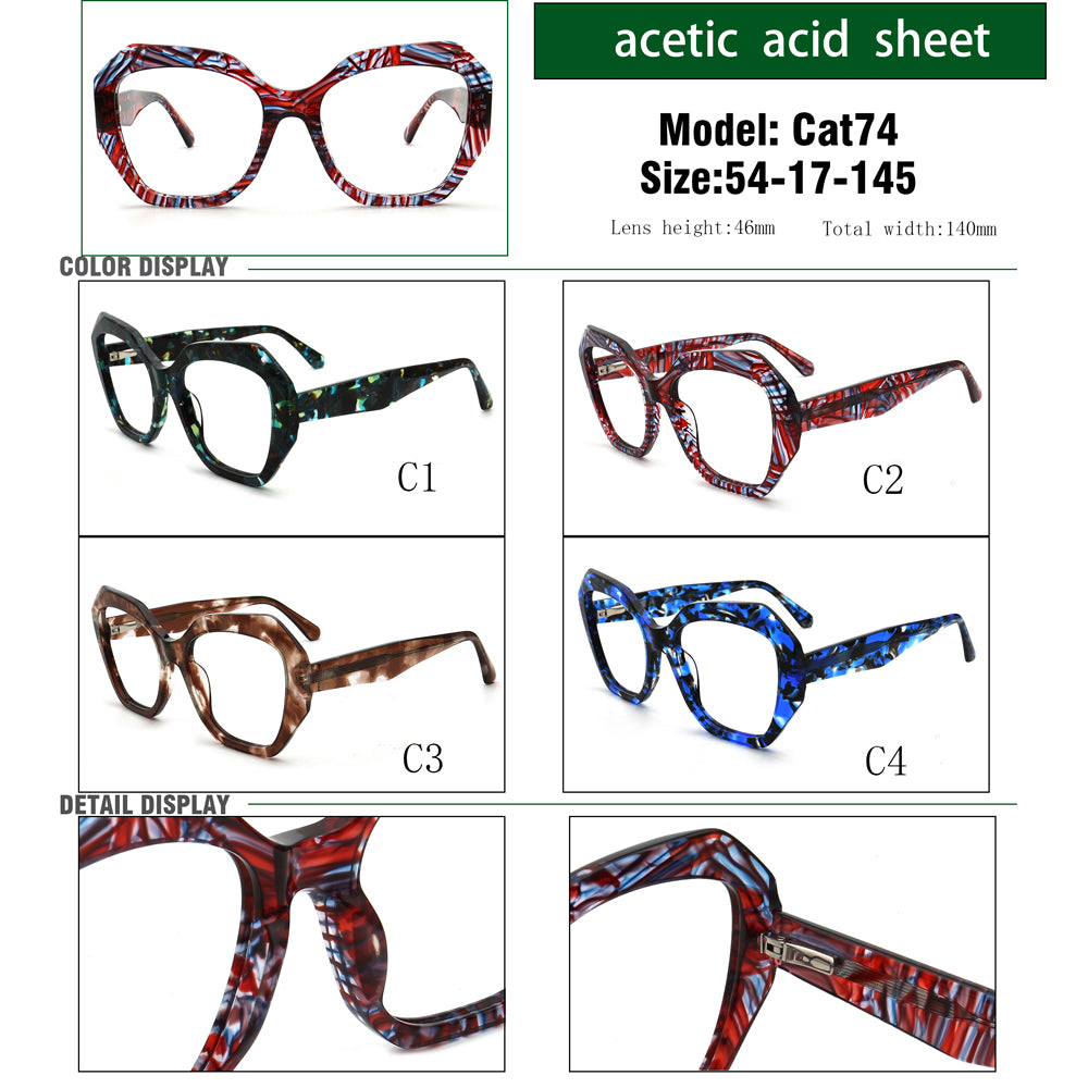 colorful fashionable geometric oversize eyeglass frames for women
