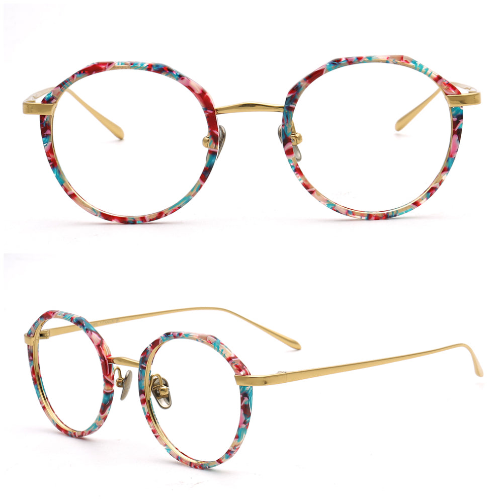 Layken | Titanium Eyeglass Frames w/ Patterned Acetate | Colorful Fashionable Unisex Glasses