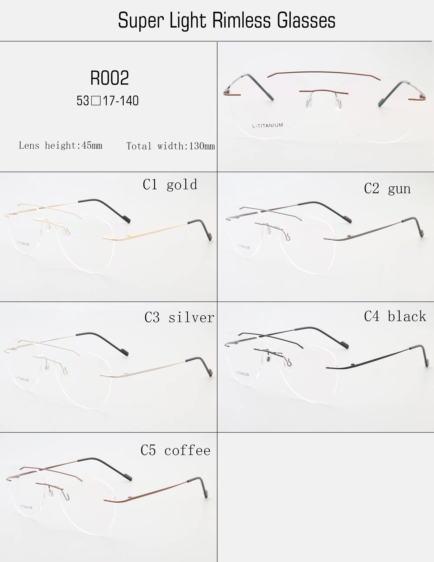 Jacob | Mens Aviator Rimless Glasses Frames