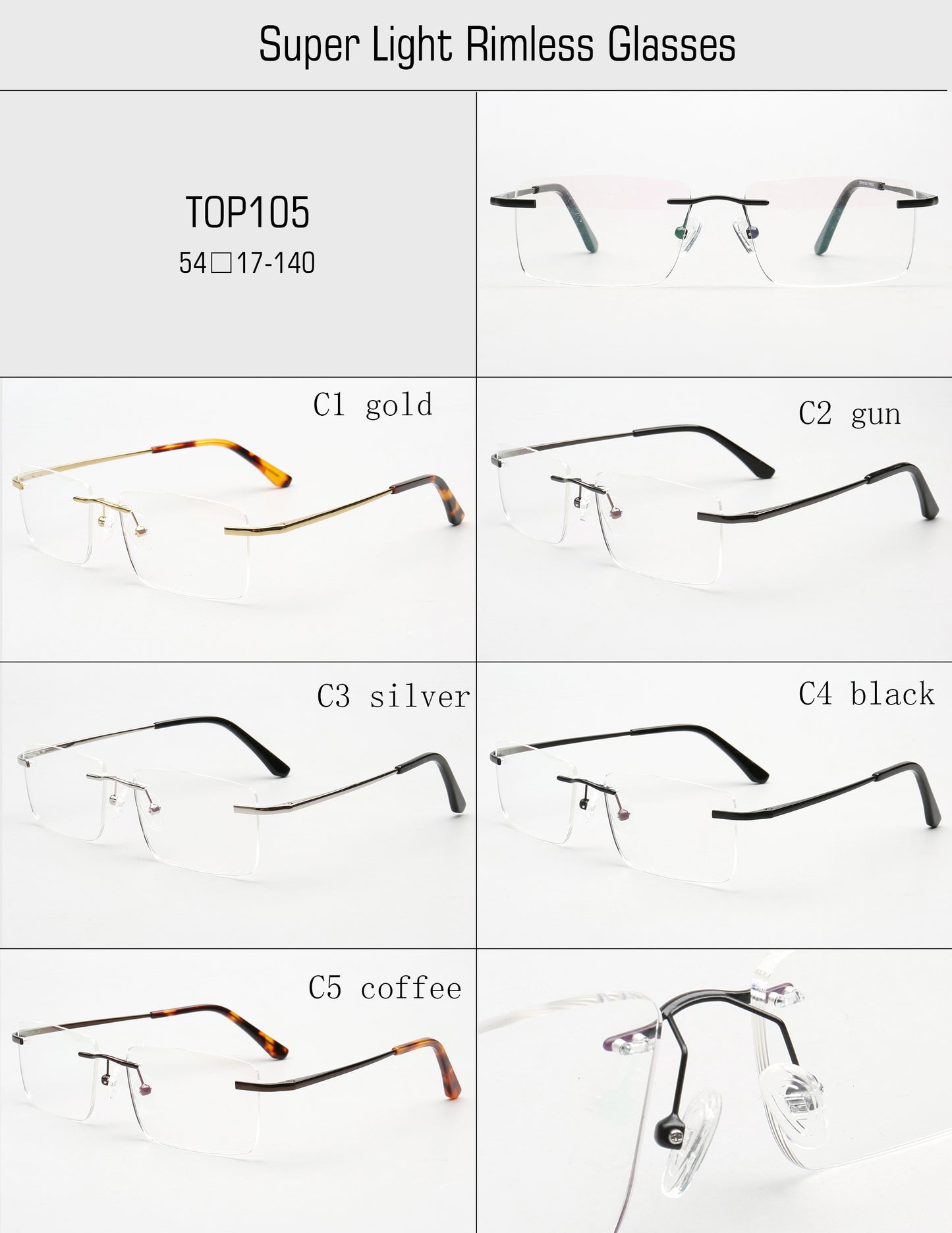 Daniel | Rectangle Rimless Glasses Frames for Men