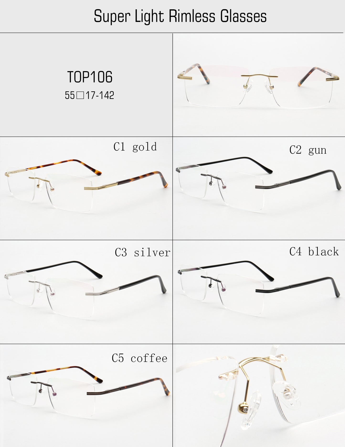 Thomas | Mens Business Rectangle Rimless Eyewear Frames