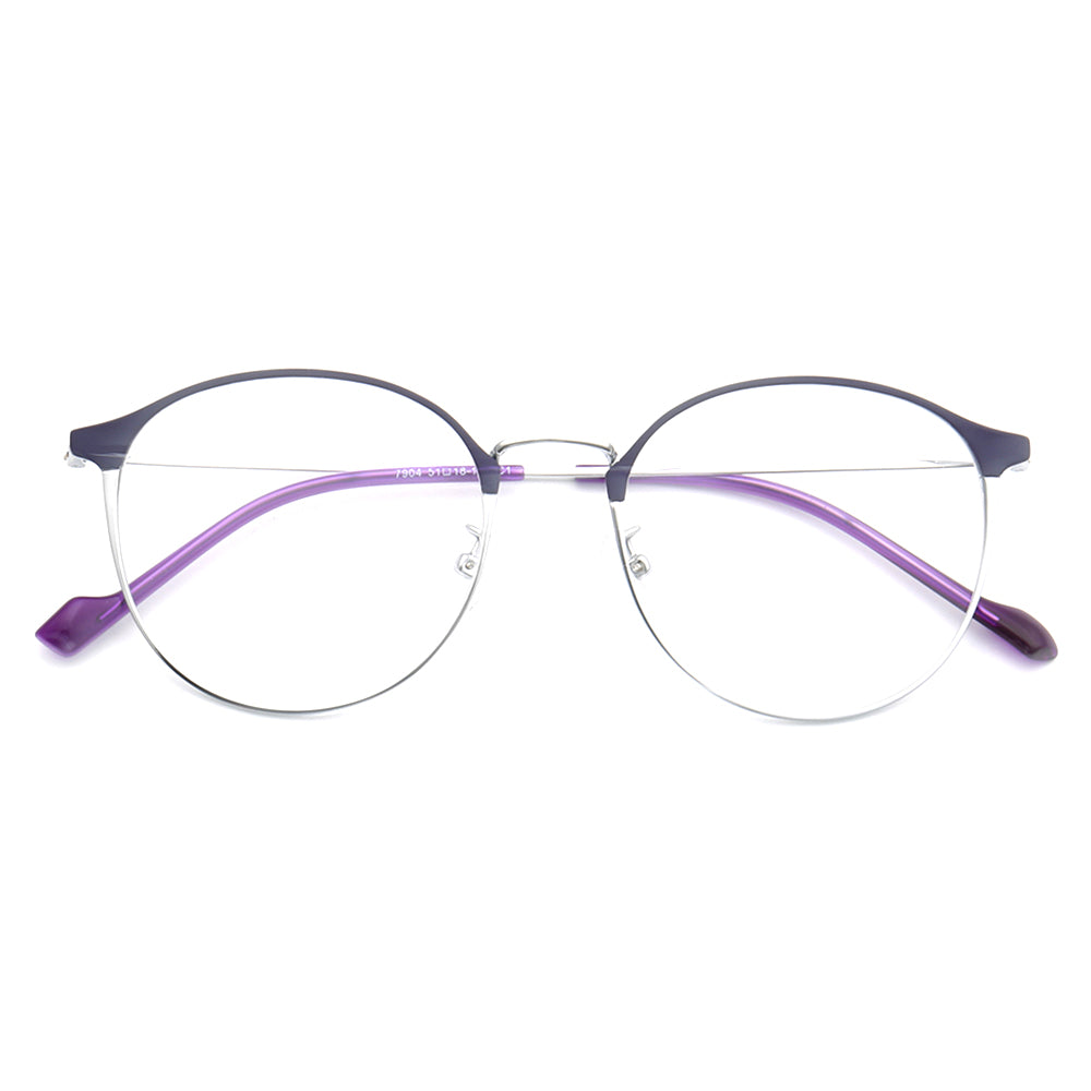 Libby Modern Round Full Rim Glasses For Women Thin Pink Purple Metal Frame