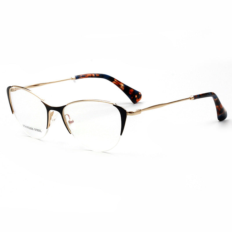 Womens cat eye half rim black eyeglasses frames